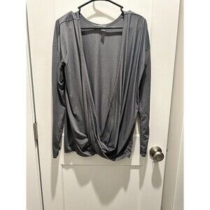 Zella Top Twist Front Surplice Neckline Size L Gray Soft Thumbholes